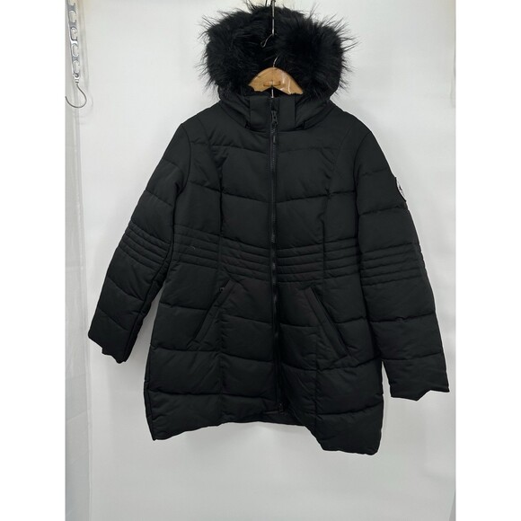 A619768 ARCTIC EXPEDITION Curved Hem Down Parka Detachable Hood Black 1X NWT - Picture 1 of 16